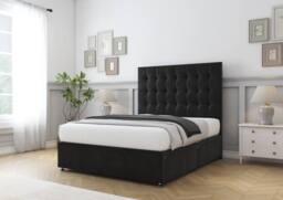 "Sloomy Alabama Plush Divan Bed Base No Drawers With 26"" Strutted Headboard in Black - Size: Super King" - thumbnail 3