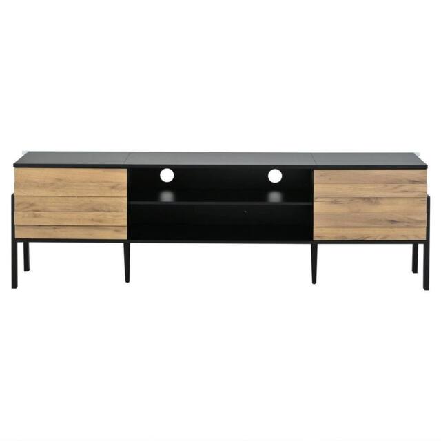 KORVIXA 175 cm TV Stand with 2 Cabinets & Open Shelves in Black - Size: 100 cm x 100 cm - image 1