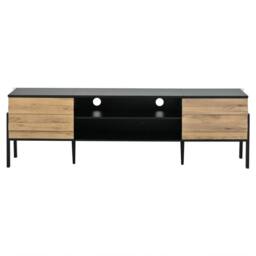 KORVIXA 175 cm TV Stand with 2 Cabinets & Open Shelves in Black - Size: 100 cm x 100 cm