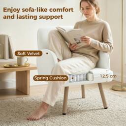 HOMCOM Lounge Chair Velvet Upholstered Spring Cushion Cream White - thumbnail 4