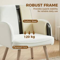 HOMCOM Lounge Chair Velvet Upholstered Spring Cushion Cream White - thumbnail 5