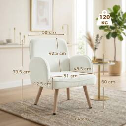 HOMCOM Lounge Chair Velvet Upholstered Spring Cushion Cream White - thumbnail 3