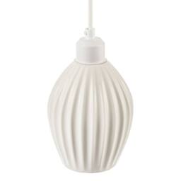 Happy Homewares Curvy White Gloss Ceramic Pendant Lamp Shade with Line Rippled Body - thumbnail 3