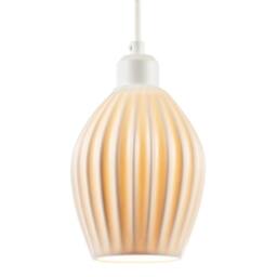 Happy Homewares Curvy White Gloss Ceramic Pendant Lamp Shade with Line Rippled Body - thumbnail 2