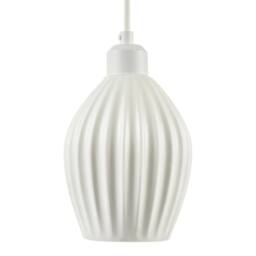 Happy Homewares Curvy White Gloss Ceramic Pendant Lamp Shade with Line Rippled Body - thumbnail 4
