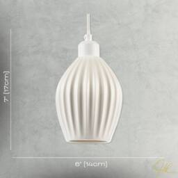 Happy Homewares Curvy White Gloss Ceramic Pendant Lamp Shade with Line Rippled Body - thumbnail 7