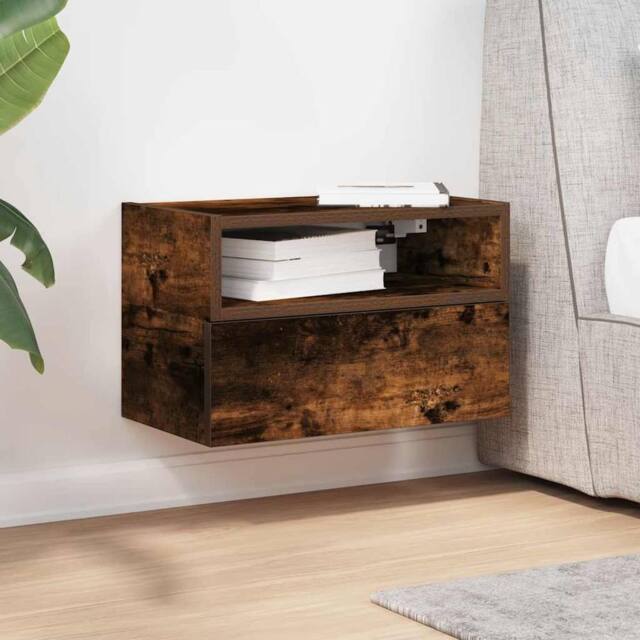 Berkfield Home Durable Wall-mounted Bedside Cabinet Smoked Oak 45x26x28.5 cm in Brown - image 1