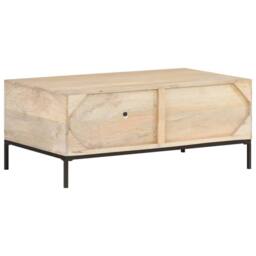Berkfield Home Beautiful Coffee Table 90x50x37 cm Solid Mango Wood & Natural Cane in Light Brown - Size: 90 x 50 x 37 cm - thumbnail 4