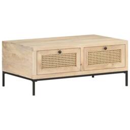 Berkfield Home Beautiful Coffee Table 90x50x37 cm Solid Mango Wood & Natural Cane in Light Brown - Size: 90 x 50 x 37 cm - thumbnail 8