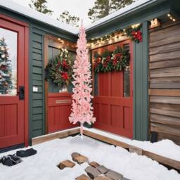 Berkfield Home Slim Artificial Half Christmas Tree with Stand Pink 240 cm - thumbnail 3