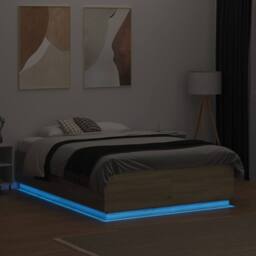 Berkfield Home Bed Frame with LED without Mattress Sonoma Oak 120x190 cm Small Double in Light Tan - thumbnail 4