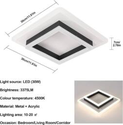 COMELY Modern Square 30W Ceiling Lights, Black + White, Bedroom, Living Room - thumbnail 5