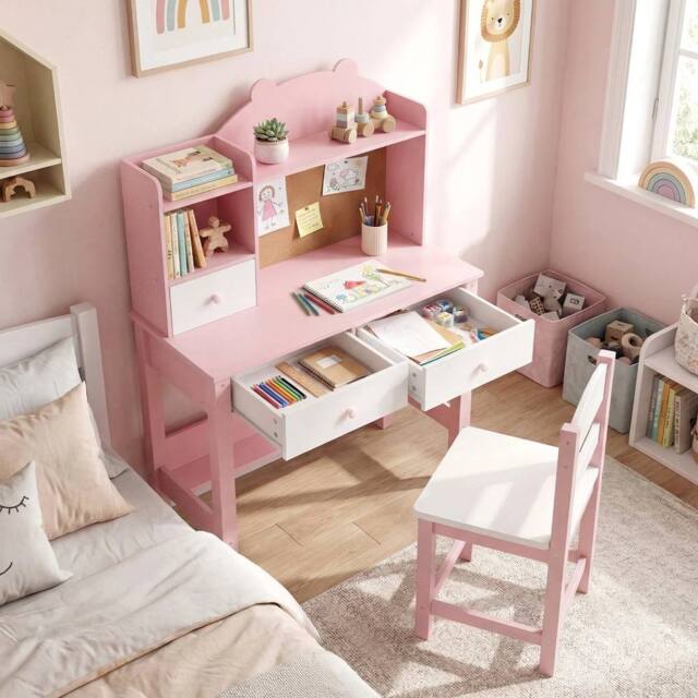 SPETLEK Desk & Chair Set Wooden in Pink - Size: 0.6m2 - image 1