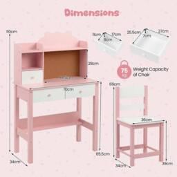 SPETLEK Desk & Chair Set Wooden in Pink - Size: 0.6m2 - thumbnail 2