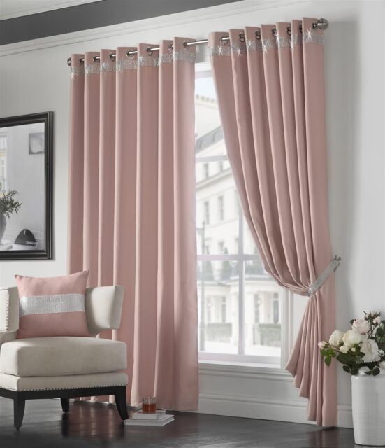 Luxury Living Palace Diamante Ring Top Blackout Curtains in Pink - Size: 168 cm width x 137 cm drop - image 1