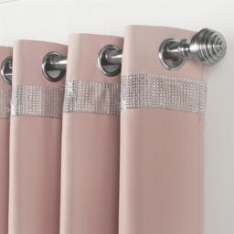 Luxury Living Palace Diamante Ring Top Blackout Curtains in Pink - Size: 168 cm width x 137 cm drop - thumbnail 3