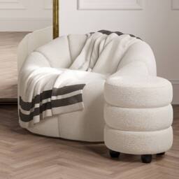 Lemon Pavilion Furniture Emi Pouffe - Boucle/Pine - L44xW44xH50 cm - Ivory/Black in Ivory - thumbnail 4
