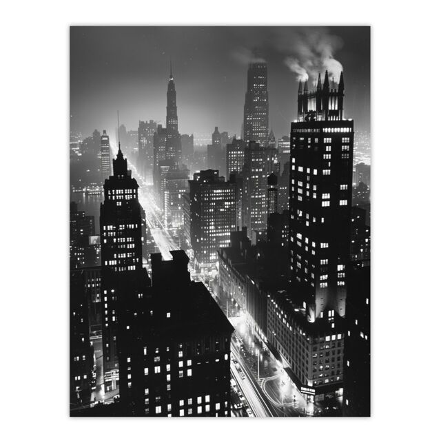 "Artery8 Gotham City Black White Cityscape Concept Art Wall Art Print - Size: W24"" x H32""" - image 1