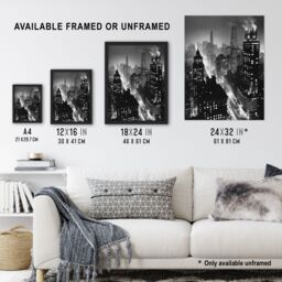 "Artery8 Gotham City Black White Cityscape Concept Art Wall Art Print - Size: W24"" x H32""" - thumbnail 3