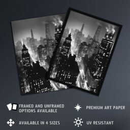 "Artery8 Gotham City Black White Cityscape Concept Art Wall Art Print - Size: W24"" x H32""" - thumbnail 2