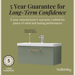 Balterley 800mm Wall Hung 1 Drawer Vanity Basin Unit, Satin Green, Copper Handle in Green - thumbnail 6