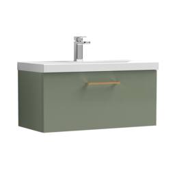 Balterley 800mm Wall Hung 1 Drawer Vanity Basin Unit, Satin Green, Copper Handle in Green