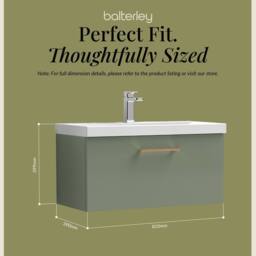 Balterley 800mm Wall Hung 1 Drawer Vanity Basin Unit, Satin Green, Copper Handle in Green - thumbnail 5