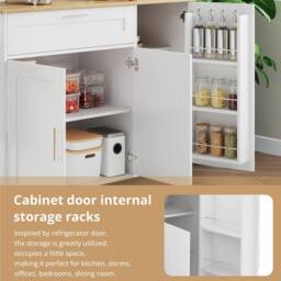 Rolipo Large Oak Mobile Kitchen Island Cart with Drop Leaf & Spice Rack in White - thumbnail 4
