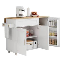 Rolipo Large Oak Mobile Kitchen Island Cart with Drop Leaf & Spice Rack in White - thumbnail 8