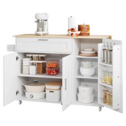 Rolipo Large Oak Mobile Kitchen Island Cart with Drop Leaf & Spice Rack in White - thumbnail 7