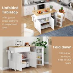 Rolipo Large Oak Mobile Kitchen Island Cart with Drop Leaf & Spice Rack in White - thumbnail 5