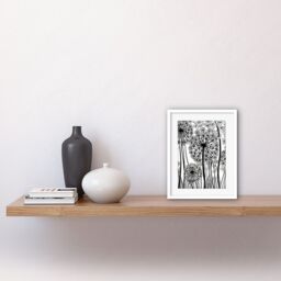"Artery8 Wall Art Print Black & White Contour Folk Art Allium Flowers Artwork Framed 9X7 Inch - Size: W7"" x H9""" - thumbnail 2