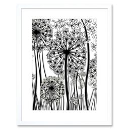 "Artery8 Wall Art Print Black & White Contour Folk Art Allium Flowers Artwork Framed 9X7 Inch - Size: W7"" x H9""" - thumbnail 1