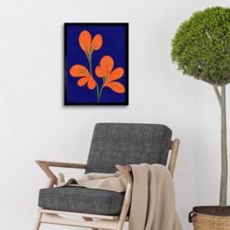 "Artery8 Wall Art Print Henri Matisse Inspired Bright Abstract Orange Flower Blooms On Royal Blue Art Framed in Black - Size: W12"" x H16""" - thumbnail 2