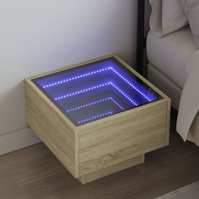 Berkfield Home Bedside Table with Infinity LED Sonoma Oak 40x40x30 cm in Brown - Size: 40 x 40 x 30 cm - image 1