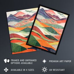 "Artery8 Colourful Countryside Hills Folk Art Landscape Wall Art Print - Size: W18"" x H24""" - thumbnail 2
