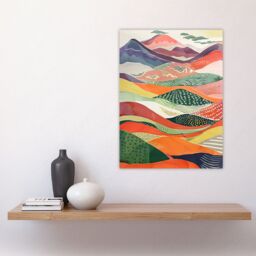 "Artery8 Colourful Countryside Hills Folk Art Landscape Wall Art Print - Size: W18"" x H24""" - thumbnail 4