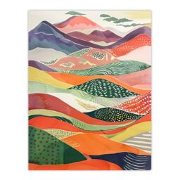 "Artery8 Colourful Countryside Hills Folk Art Landscape Wall Art Print - Size: W18"" x H24""" - thumbnail 1