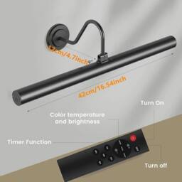 SPETLEK 42cm Rechargeable Picture Light with Remote & Timer in Black - thumbnail 2