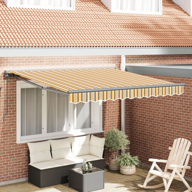 Berkfield Home Retractable Awning Manual Yellow & grey 300x250 cm - image 1