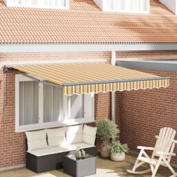 Berkfield Home Retractable Awning Manual Yellow & grey 300x250 cm - thumbnail 1