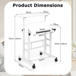 Costway Standing Computer Desk Mobile Sit to Stand Desk Laptop Cart in White - thumbnail 2