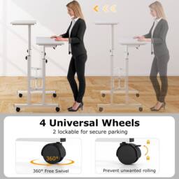 Costway Standing Computer Desk Mobile Sit to Stand Desk Laptop Cart in White - thumbnail 7