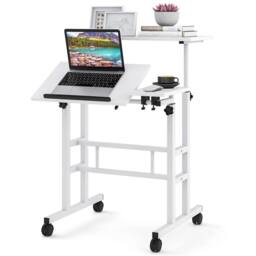 Costway Standing Computer Desk Mobile Sit to Stand Desk Laptop Cart in White