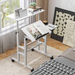Costway Standing Computer Desk Mobile Sit to Stand Desk Laptop Cart in White - thumbnail 5