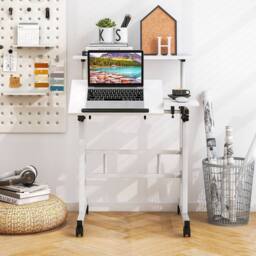 Costway Standing Computer Desk Mobile Sit to Stand Desk Laptop Cart in White - thumbnail 3