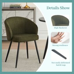 SONARA Modern Set of 2 Chunky Weave Fabric Ergonomic Dining Chairs with Arms in Green - thumbnail 6