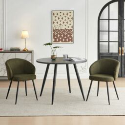SONARA Modern Set of 2 Chunky Weave Fabric Ergonomic Dining Chairs with Arms in Green - thumbnail 3
