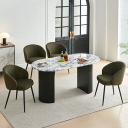 SONARA Modern Set of 2 Chunky Weave Fabric Ergonomic Dining Chairs with Arms in Green - thumbnail 5