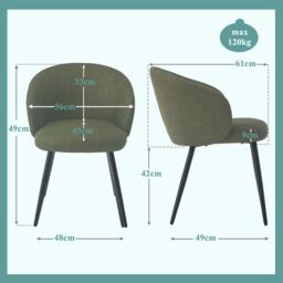 SONARA Modern Set of 2 Chunky Weave Fabric Ergonomic Dining Chairs with Arms in Green - thumbnail 2